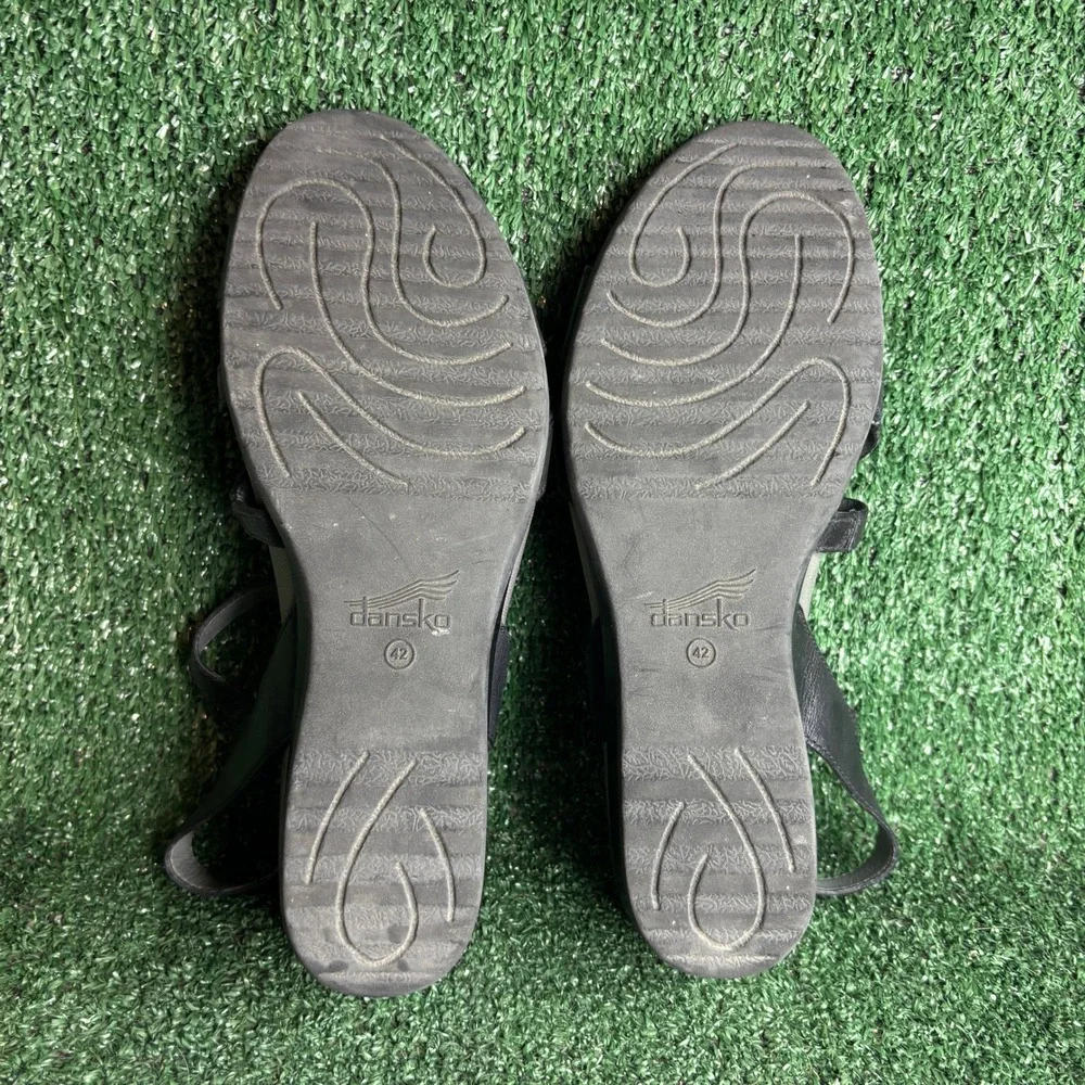Dansko Addyson Strappy Leather Comfort Wedge Sandal Black‎ Womens Size 11.5-12